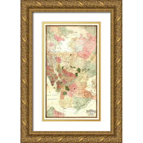 Kings New York Landowner - Dripps 1890 Gold Ornate Wood Framed Art Print with Double Matting by Dripps