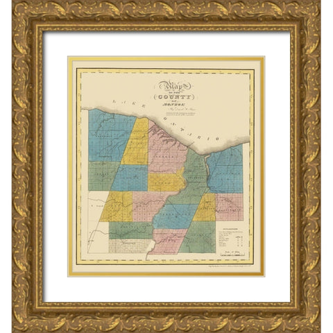 Monroe New York - Burr 1829 Gold Ornate Wood Framed Art Print with Double Matting by Burr