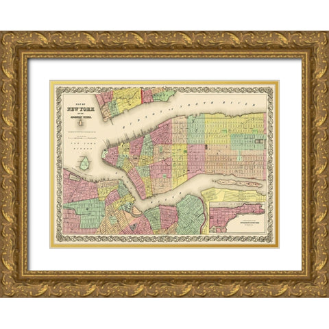 New York New York - Colton 1855 Gold Ornate Wood Framed Art Print with Double Matting by Colton