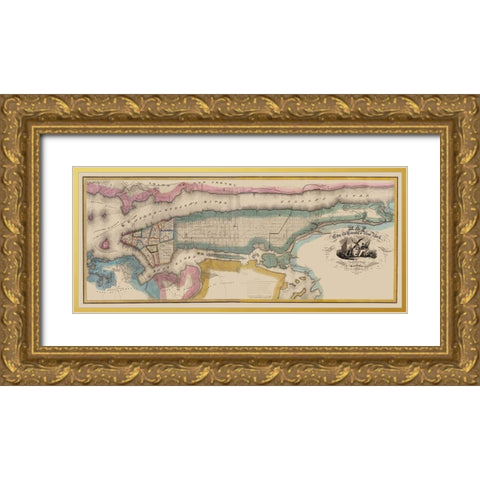 New York New York - Burr 1832 Gold Ornate Wood Framed Art Print with Double Matting by Burr