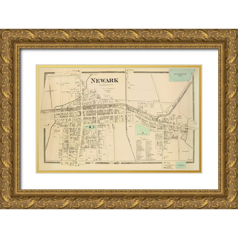 Newark City New York Landowner - Beers 1874 Gold Ornate Wood Framed Art Print with Double Matting by Beers