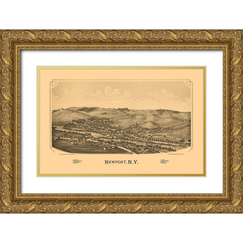 Newport New York - Burleigh 1890 Gold Ornate Wood Framed Art Print with Double Matting by Burleigh