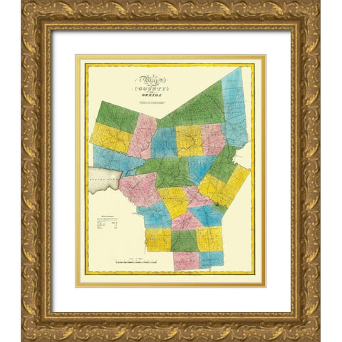 Oneida New York Landowner - Burr 1829 Gold Ornate Wood Framed Art Print with Double Matting by Burr