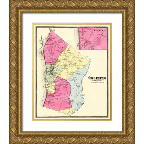 Ossining, Sparta New York Landowner - Beers 1868 Gold Ornate Wood Framed Art Print with Double Matting by Beers