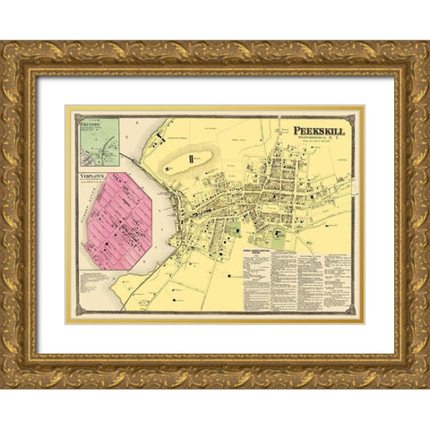 Peekskill New York Landowner - Beers 1868 Gold Ornate Wood Framed Art Print with Double Matting by Beers