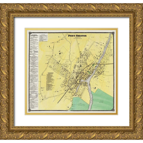 Port Chester New York Landowner - Beers 1868 Gold Ornate Wood Framed Art Print with Double Matting by Beers