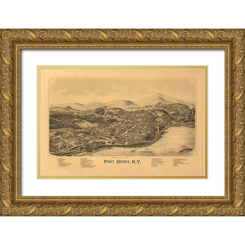 Port Henry New York - Burleigh 1889 Gold Ornate Wood Framed Art Print with Double Matting by Burleigh