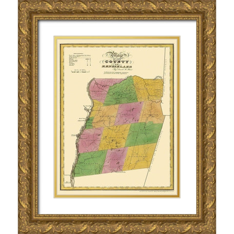 Rensselaer New York Landowner - Burr 1829 Gold Ornate Wood Framed Art Print with Double Matting by Burr