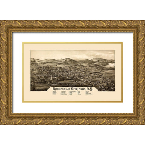 Richfield Springs New York - Burleigh 1885 Gold Ornate Wood Framed Art Print with Double Matting by Burleigh