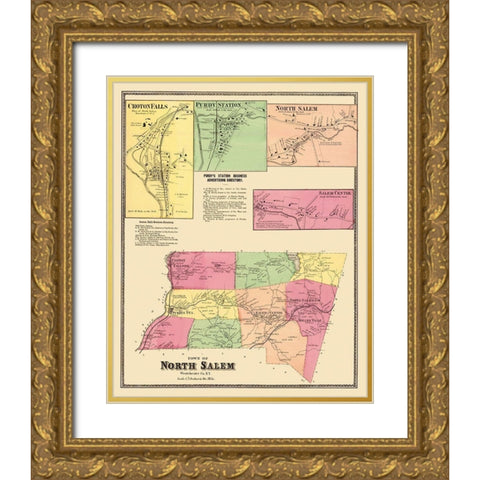 North Salem New York Landowner - Beers 1868 Gold Ornate Wood Framed Art Print with Double Matting by Beers