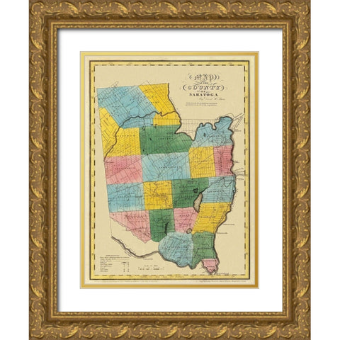 Saratoga New York - Burr 1829 Gold Ornate Wood Framed Art Print with Double Matting by Burr