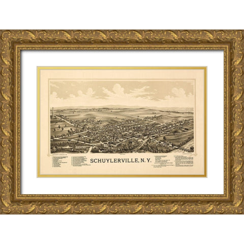 Schuylerville New York - Burleigh 1889 Gold Ornate Wood Framed Art Print with Double Matting by Burleigh