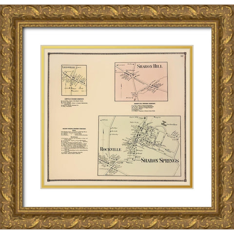 Sharon Springs New York Landowner - Beers 1866 Gold Ornate Wood Framed Art Print with Double Matting by Beers