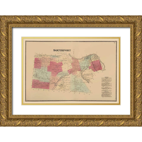 Southport New York - Beers 1869 Gold Ornate Wood Framed Art Print with Double Matting by Beers