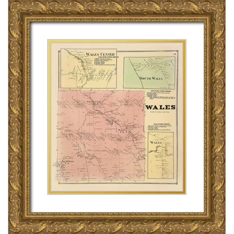 Wales New York Landowner - Stone 1866 Gold Ornate Wood Framed Art Print with Double Matting by Stone