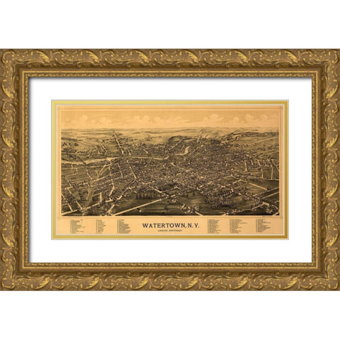 Watertown New York - Burleigh 1891 Gold Ornate Wood Framed Art Print with Double Matting by Burleigh