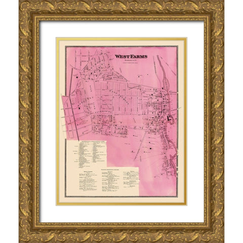West Farms New York Landowner - Beers 1868 Gold Ornate Wood Framed Art Print with Double Matting by Beers