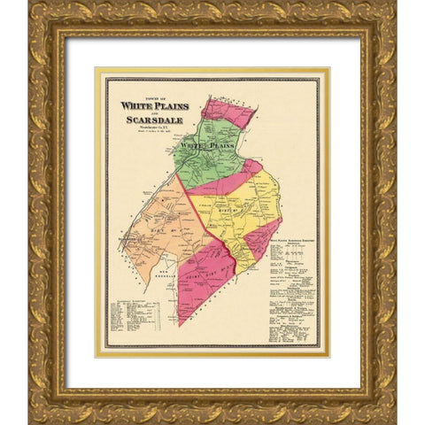 White Plains, Scarsdale New York Landowner Gold Ornate Wood Framed Art Print with Double Matting by Beers
