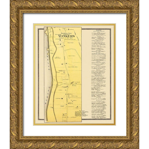 Yonkers, Northern New York Landowner - Beers 1868 Gold Ornate Wood Framed Art Print with Double Matting by Beers