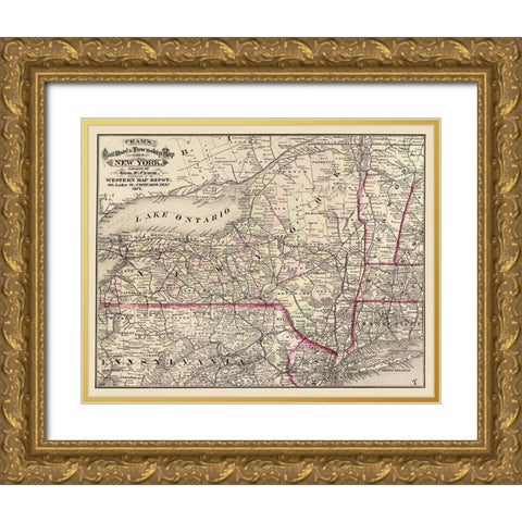 New York - Cram 1875 Gold Ornate Wood Framed Art Print with Double Matting by Cram