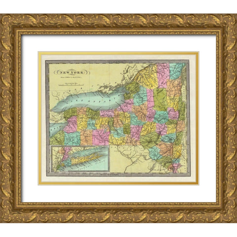 New York - Burr 1835 Gold Ornate Wood Framed Art Print with Double Matting by Burr