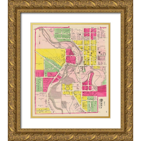 Berea Ohio - Cram 1892 Gold Ornate Wood Framed Art Print with Double Matting by Cram