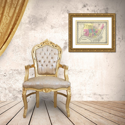 Cincinnati Ohio - Colton 1855 Gold Ornate Wood Framed Art Print with Double Matting by Colton