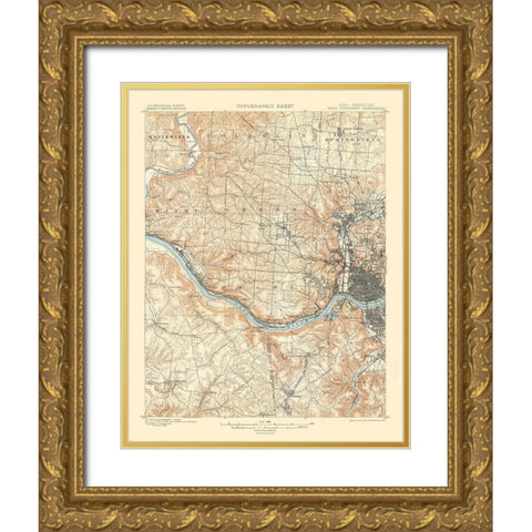 Cincinnati West Ohio Kentucky Quad - USGS 1900 Gold Ornate Wood Framed Art Print with Double Matting by USGS