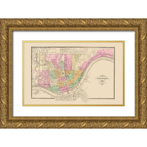 Cincinnati Ohio - Stedman 1872 Gold Ornate Wood Framed Art Print with Double Matting by Stedman
