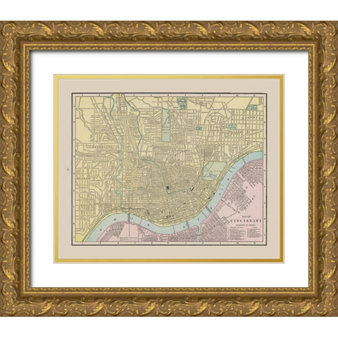 Cincinnati Ohio - Cram 1892 Gold Ornate Wood Framed Art Print with Double Matting by Cram