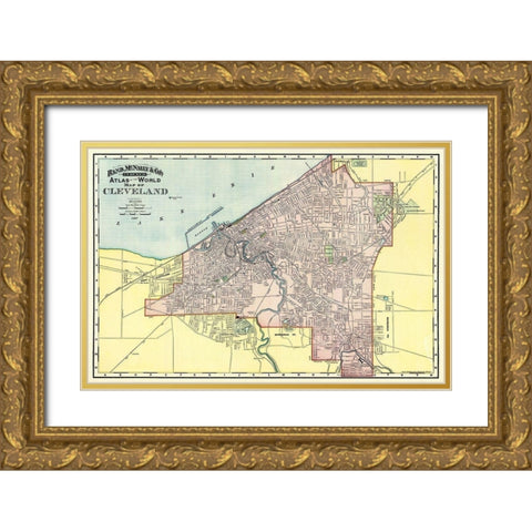Cleveland Ohio - Rand McNally 1897 Gold Ornate Wood Framed Art Print with Double Matting by Rand McNally
