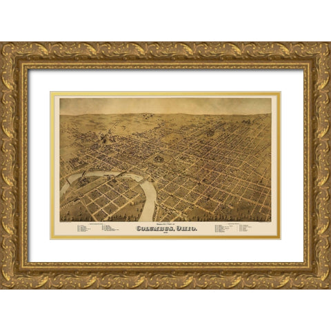Columbus Ohio - Strobridge 1872 Gold Ornate Wood Framed Art Print with Double Matting by Strobridge