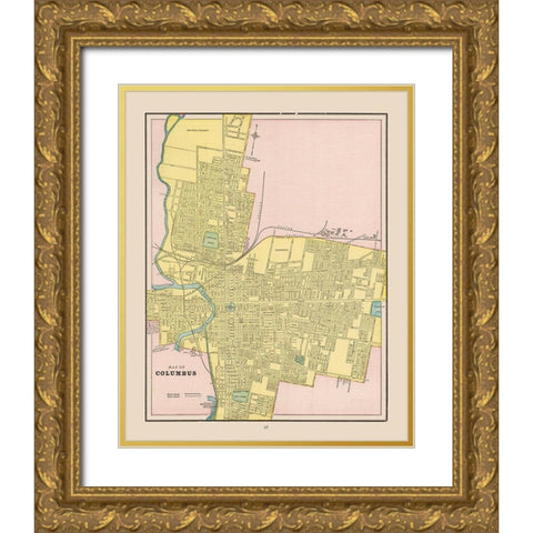 Columbus Ohio - Cram 1892 Gold Ornate Wood Framed Art Print with Double Matting by Cram