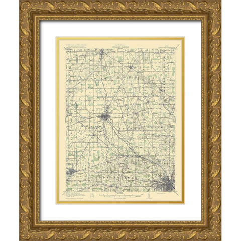Crestline Ohio Quad - USGS 1915 Gold Ornate Wood Framed Art Print with Double Matting by USGS
