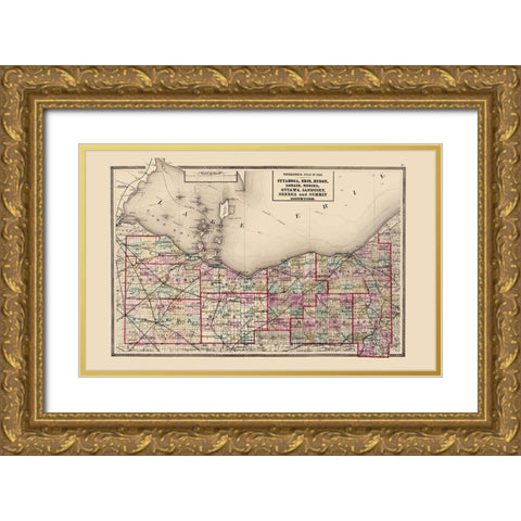 Ohio North Ohio - Walling 1872 Gold Ornate Wood Framed Art Print with Double Matting by Walling