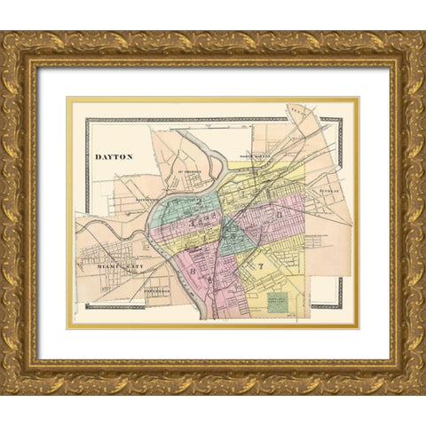 Dayton Ohio - Walling 1876 Gold Ornate Wood Framed Art Print with Double Matting by Walling