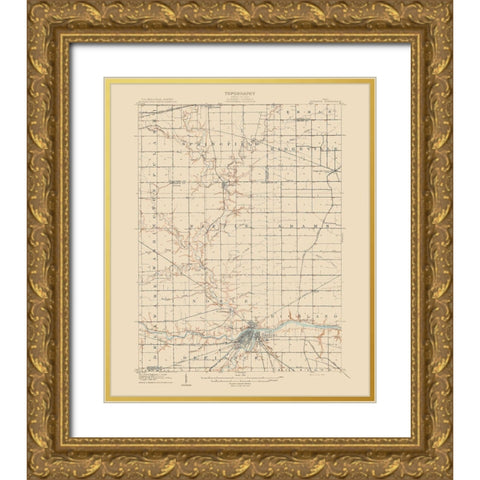 Defiance Ohio Quad - USGS 1909 Gold Ornate Wood Framed Art Print with Double Matting by USGS