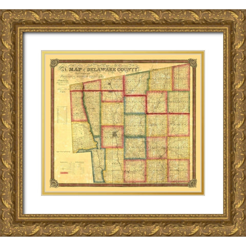 Delaware County Ohio - Eaton 1849 Gold Ornate Wood Framed Art Print with Double Matting by Eaton