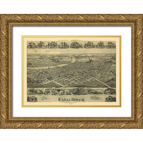 Dover Ohio - Downs 1899 Gold Ornate Wood Framed Art Print with Double Matting by Downs