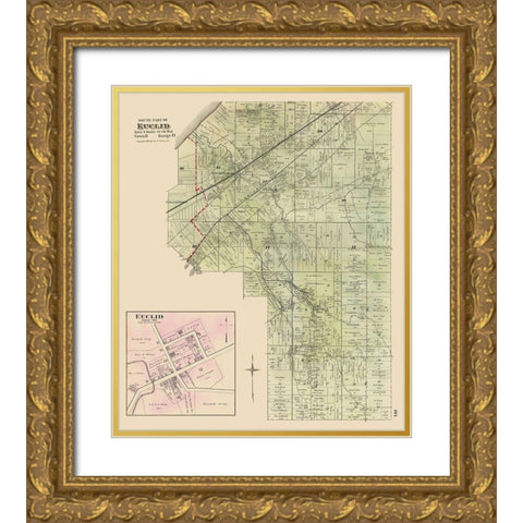 Euclid, Southern Ohio Landowner - Cram 1892 Gold Ornate Wood Framed Art Print with Double Matting by Cram