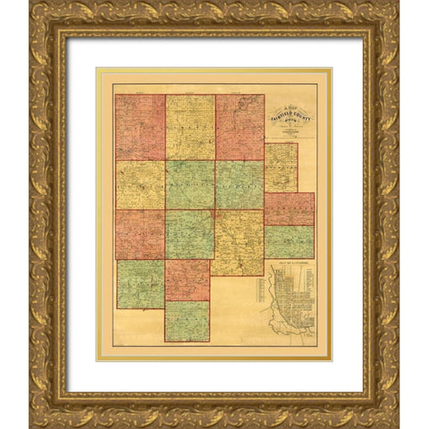 Fairfield County Ohio - Touson 1848 Gold Ornate Wood Framed Art Print with Double Matting by Touson