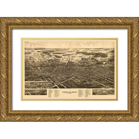 Findlay Ohio - Norris 1889 Gold Ornate Wood Framed Art Print with Double Matting by Norris