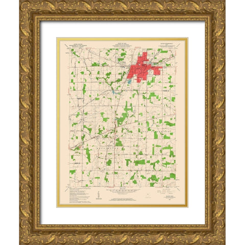 Galion Ohio Quad - USGS 1960 Gold Ornate Wood Framed Art Print with Double Matting by USGS