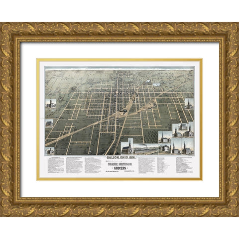 Galion Ohio - Smith 1891 Gold Ornate Wood Framed Art Print with Double Matting by Smith