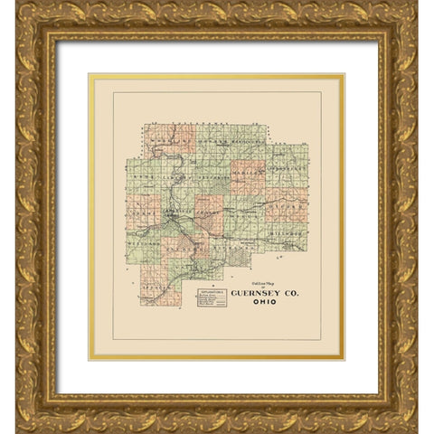 Guernsey Ohio - 1902 Gold Ornate Wood Framed Art Print with Double Matting by Unknown