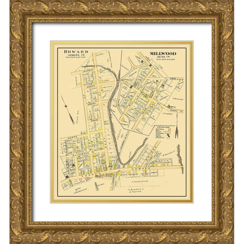 Howard, Millwood Ohio Landowner - Caldwell 1896 Gold Ornate Wood Framed Art Print with Double Matting by Caldwell