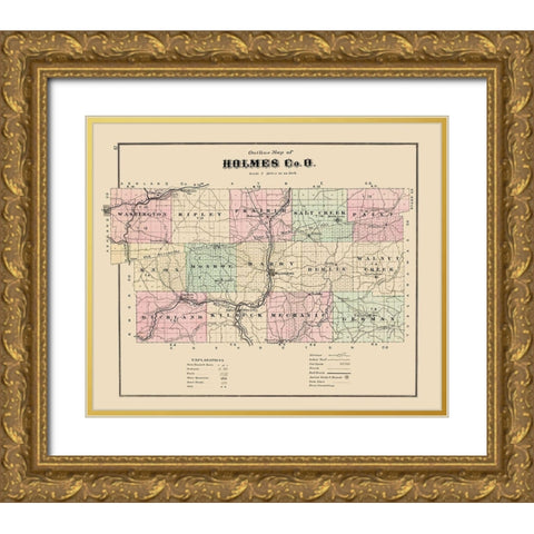 Holmes Ohio - Caldwell 1907 Gold Ornate Wood Framed Art Print with Double Matting by Caldwell