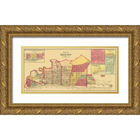 Ironton Ohio Landowner - Aschbach 1877 Gold Ornate Wood Framed Art Print with Double Matting by Aschbach