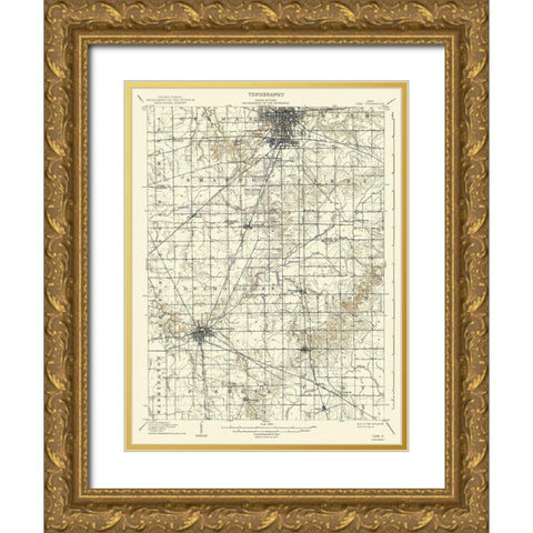 Lima Ohio Quad - USGS 1906 Gold Ornate Wood Framed Art Print with Double Matting by USGS