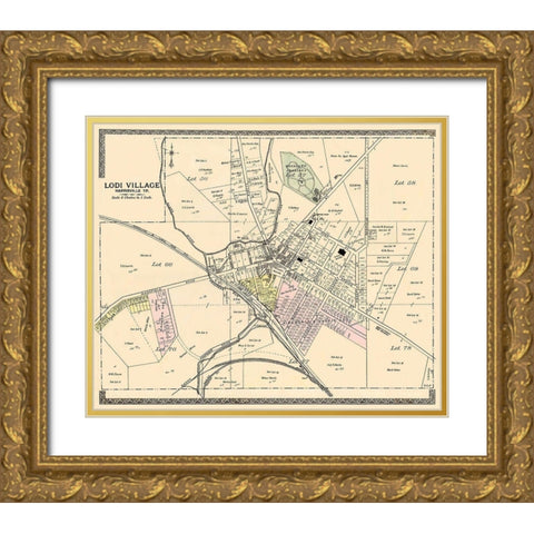 Lodi Village Ohio Landowner - American Atlas 1896 Gold Ornate Wood Framed Art Print with Double Matting by American Atlas